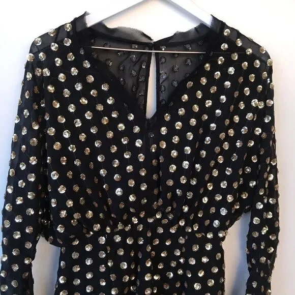 Finders Keepers Black Gold Sheer Sequined Dress S - Picture 2 of 8